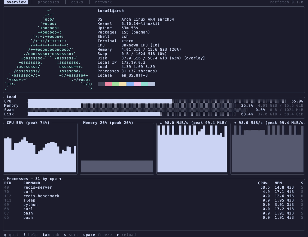 ratfetch running in a terminal