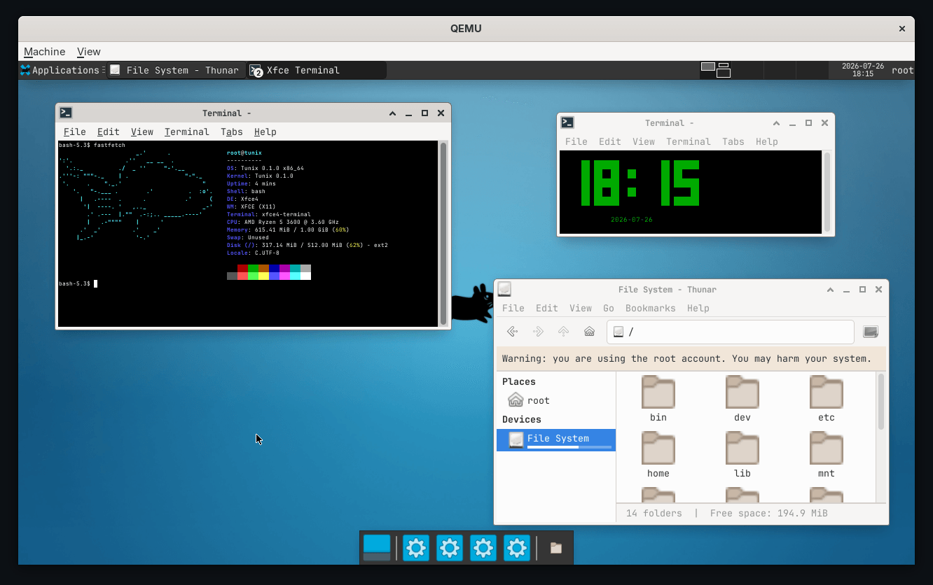 Tunix running an Xfce session